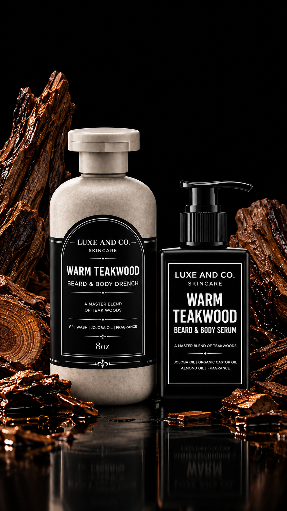 Warm Teakwood Beard + Body Duo | Body Wash + Beard Serum